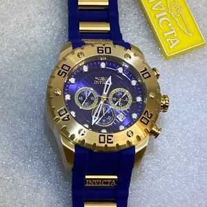 Invicta Pro Diver Scuba 50mm Gold Tone Blue Strap